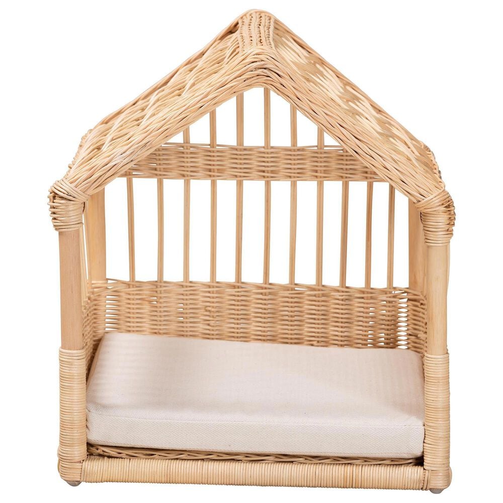 Baxton Studio Pieta Rattan Pet Bed with Removable Cushion in Natural Brown, , large