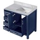 Lexora Home Jacques 36" Right Offset Single Bathroom Vanity in Navy Blue with 2 cm White Carrara Marble Top and Rectangular Sink, , large