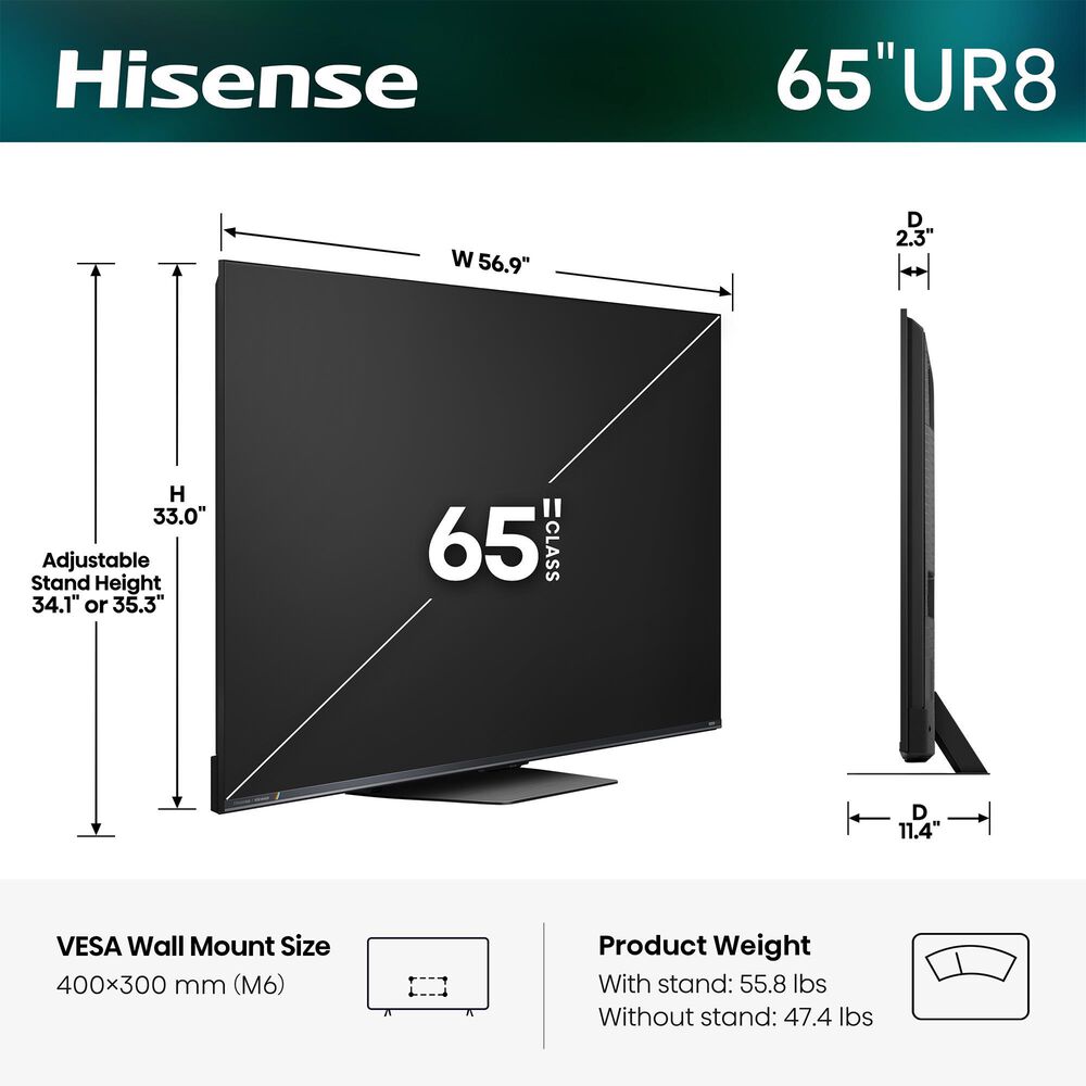 Hisense Series UR8 65" RGB MiniLED UHD - Smart Google TV in Black, , large