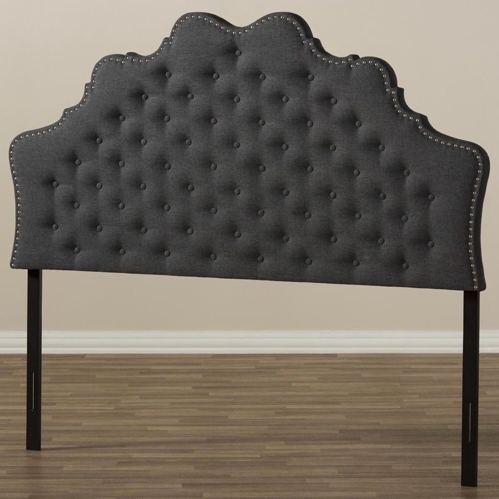 Baxton Studio Hilda Queen Upholstered Headboard in Dark Grey, , large