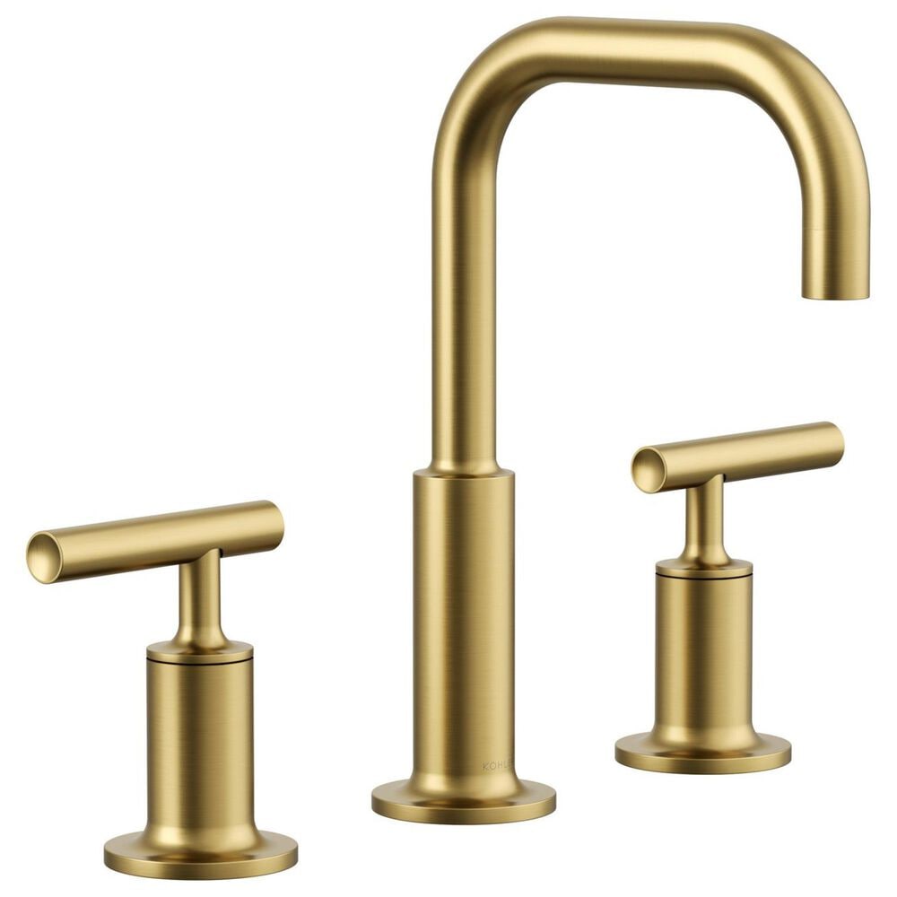 Kohler Purist Widespread Bathroom Sink Faucet with Lever Handles and High Gooseneck Spout in Vibrant Brushed Moderne Brass, , large