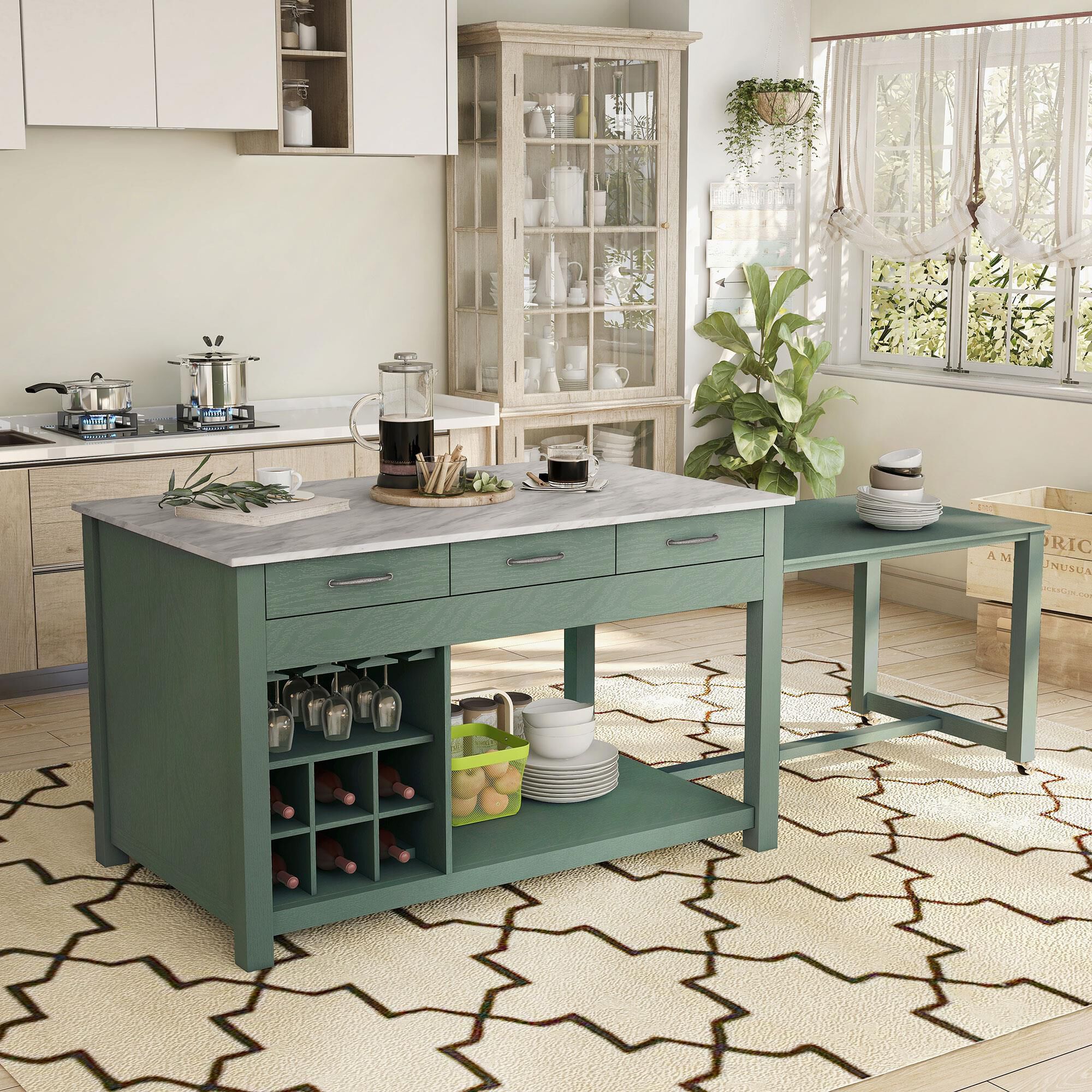 Furniture of America Kling Kitchen Island in Green and White