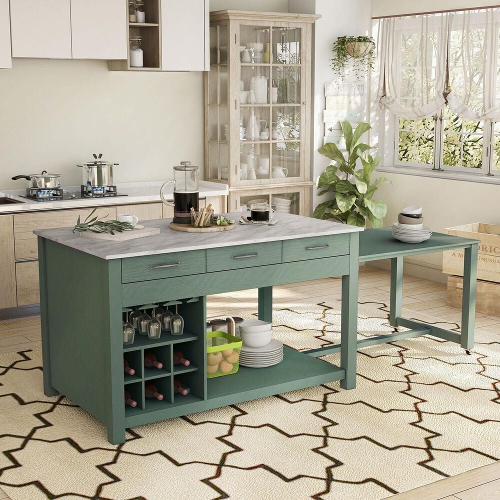 Furniture of America Kling Kitchen Island in Green and White, , large