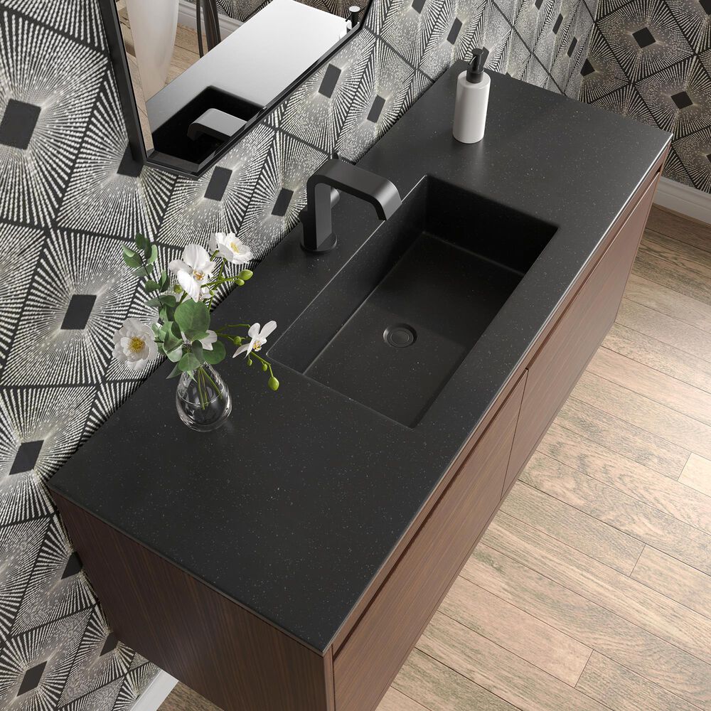 James Martin Vanities Mantova 47.3&quot; Single Vanity in Mid-Century Walnut with 3 cm Charcoal Black Composite Stone Top and Rectangular Sink, , large