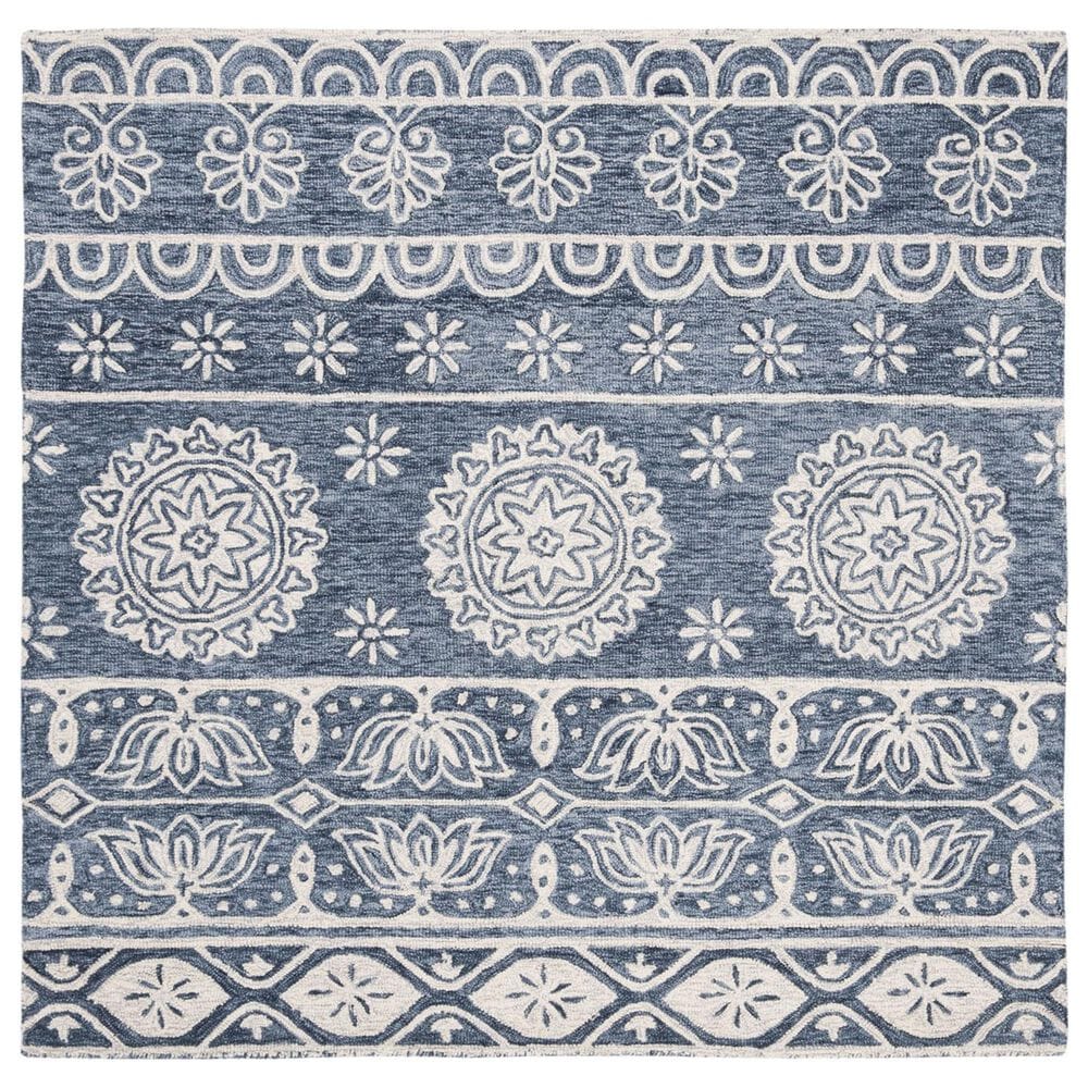 Safavieh Micro-Loop MLP607M 5" Square Blue and Ivory Area Rug, , large