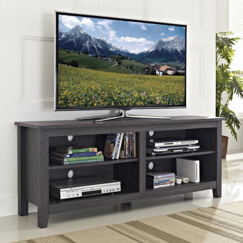 Walker Edison Essentials 58" TV Stand in Charcoal Grey Wood , , large