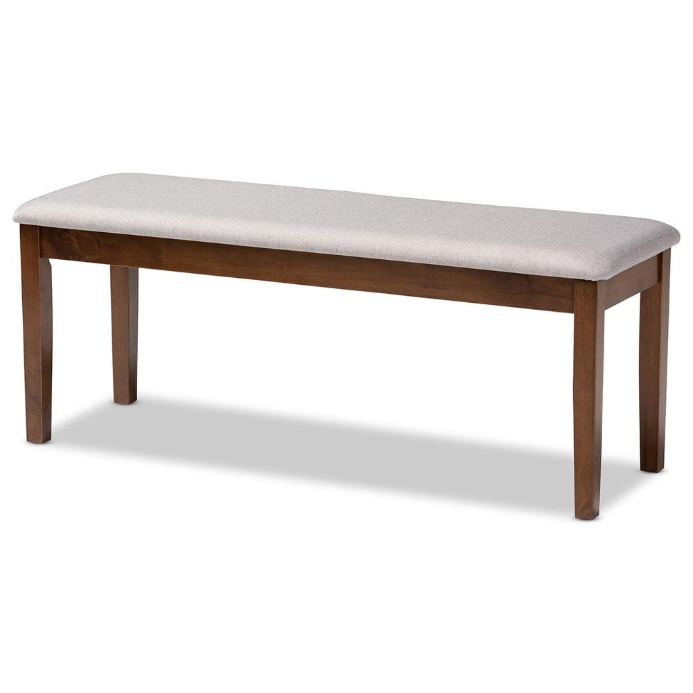 Baxton Studio Teresa Dining Bench with Grey Cushion in Walnut Brown, , large