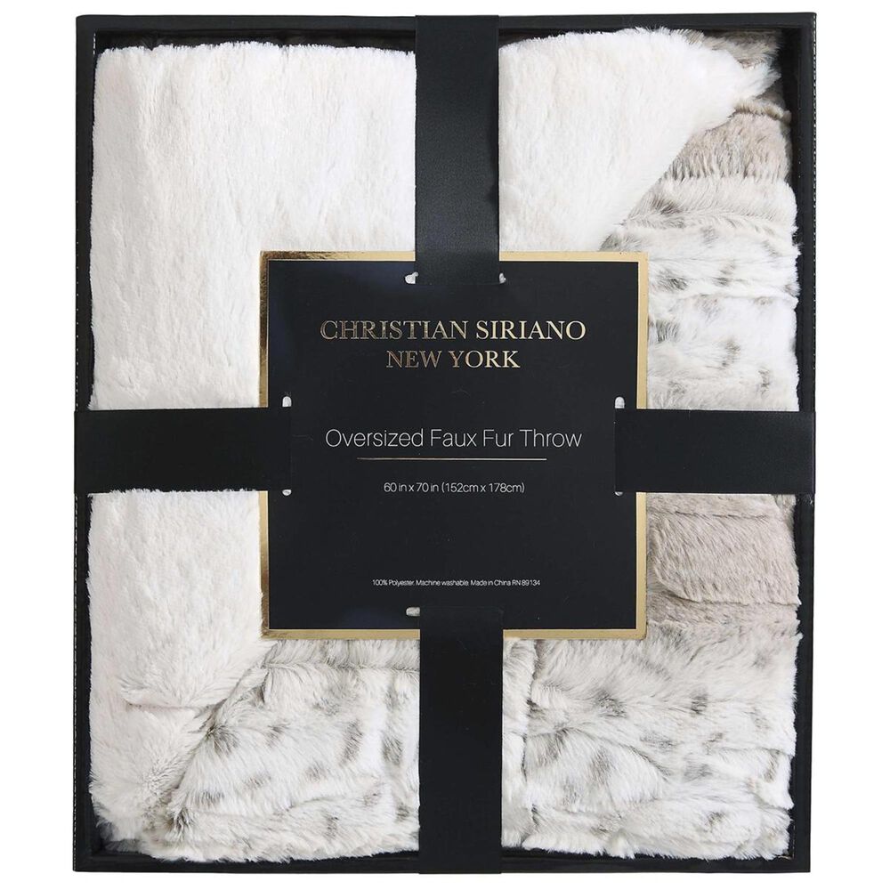 Pem America Snow Leopard Fur Filled Throw with Gift Box in Neutral, , large