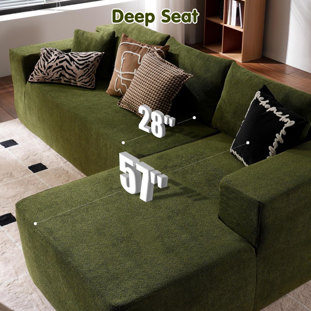 HOMLUX 2-Piece Mod Sectional with RAF Chaise in Green, , large