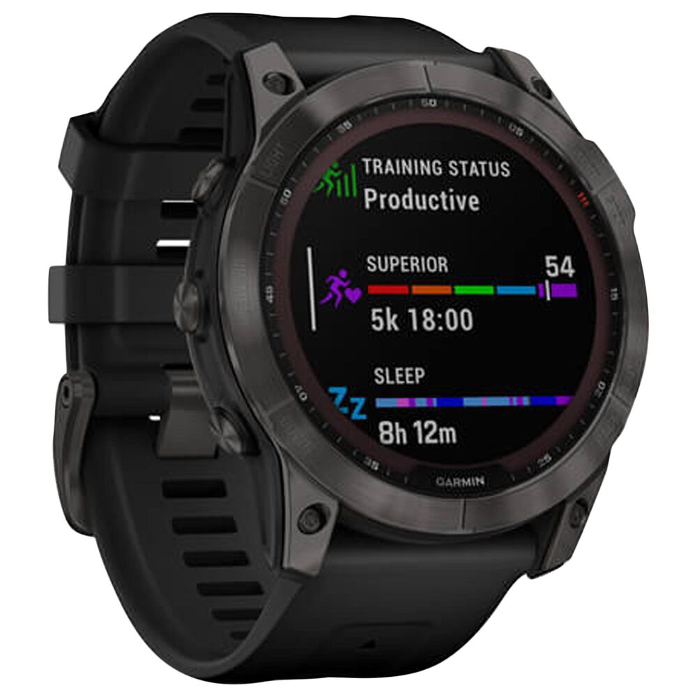Garmin Fenix 7X Sapphire Solar Edition Smartwatch Screen in Carbon Gray DLC Titanium with Black Band, , large