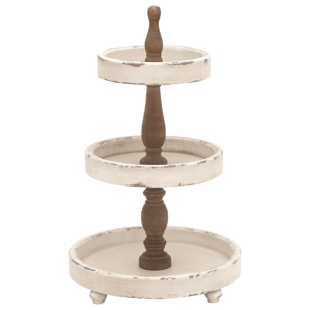 Maple and Jade Farmhouse Tiered Server in Distressed White and Dark Mocha, , large