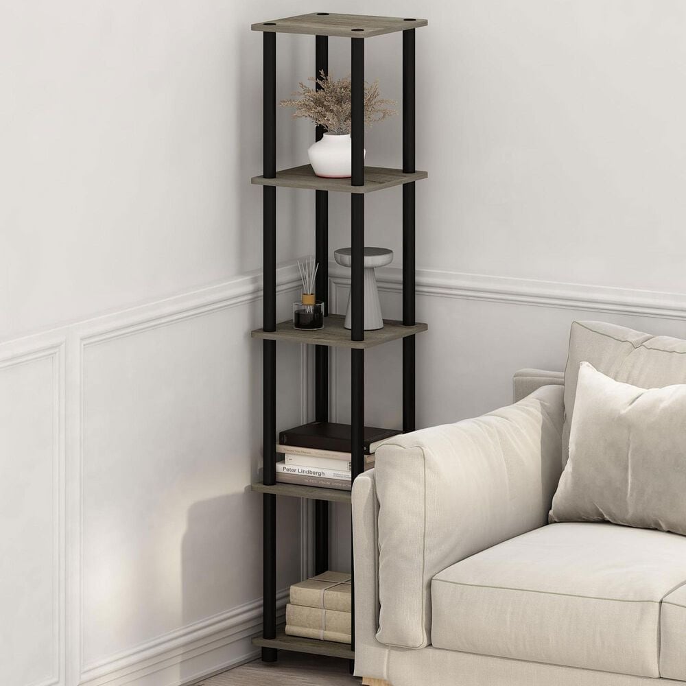 HOMLUX Turn-N-Tube 5-Tier Corner Square Display Bookshelf in French Oak and Black, , large