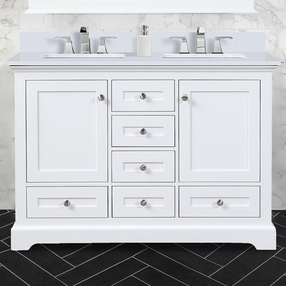 Lexora Home Dukes 48&quot; Double Bathroom Vanity in White with 2 cm White Quartz Top and Rectangular Sinks, , large