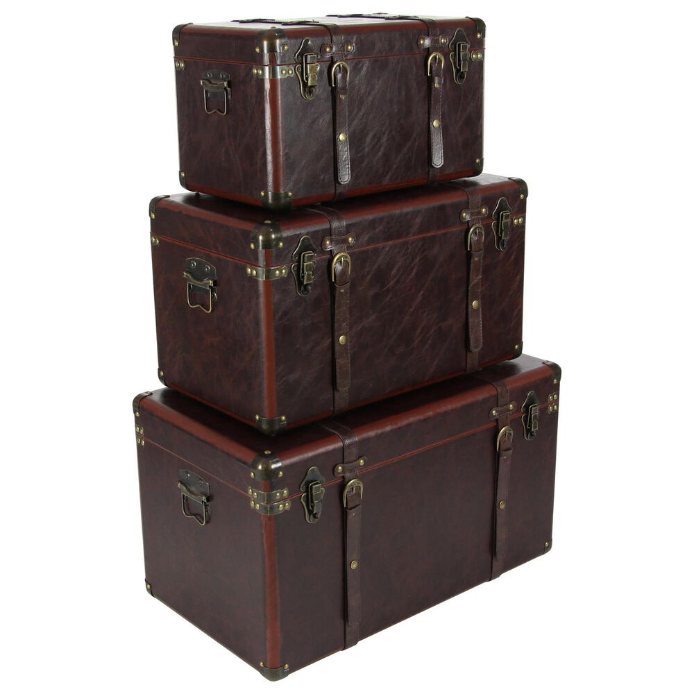 Maple and Jade 27" x 15" Storage Trunk in Brown (Set of 3), , large