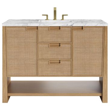 James Martin Vanities Solene 48" Single Bathroom Vanity in Seaside Oak with 3 cm Carrara White Marble Top and Rectangular Sink, , large