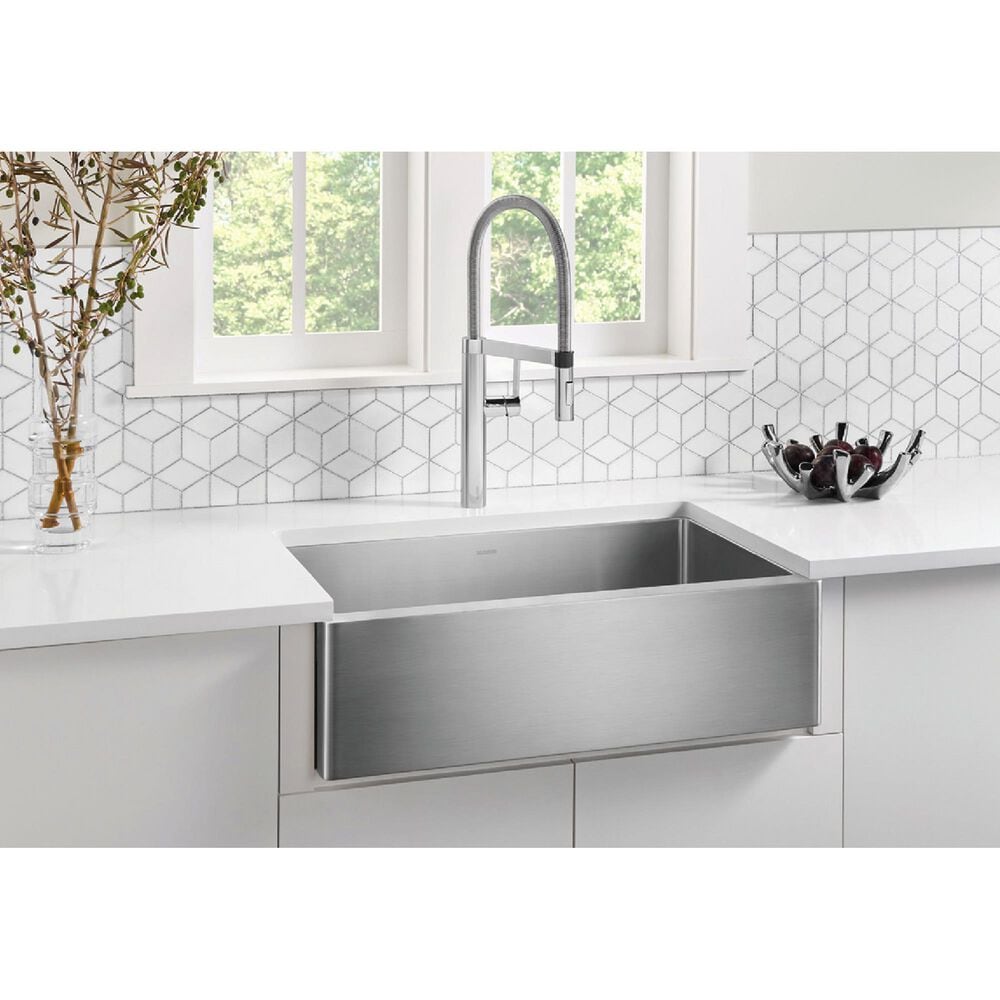 Blanco Quatrus 32&quot; R15 Apron Super Single Farmhouse Kitchen Sink in Refined Brushed, , large