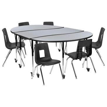 Flash Furniture Emmy 9-Piece 86" Mobile Activity Table Set with 16" Student Stack Chairs in Grey, Black and Chrome, , large