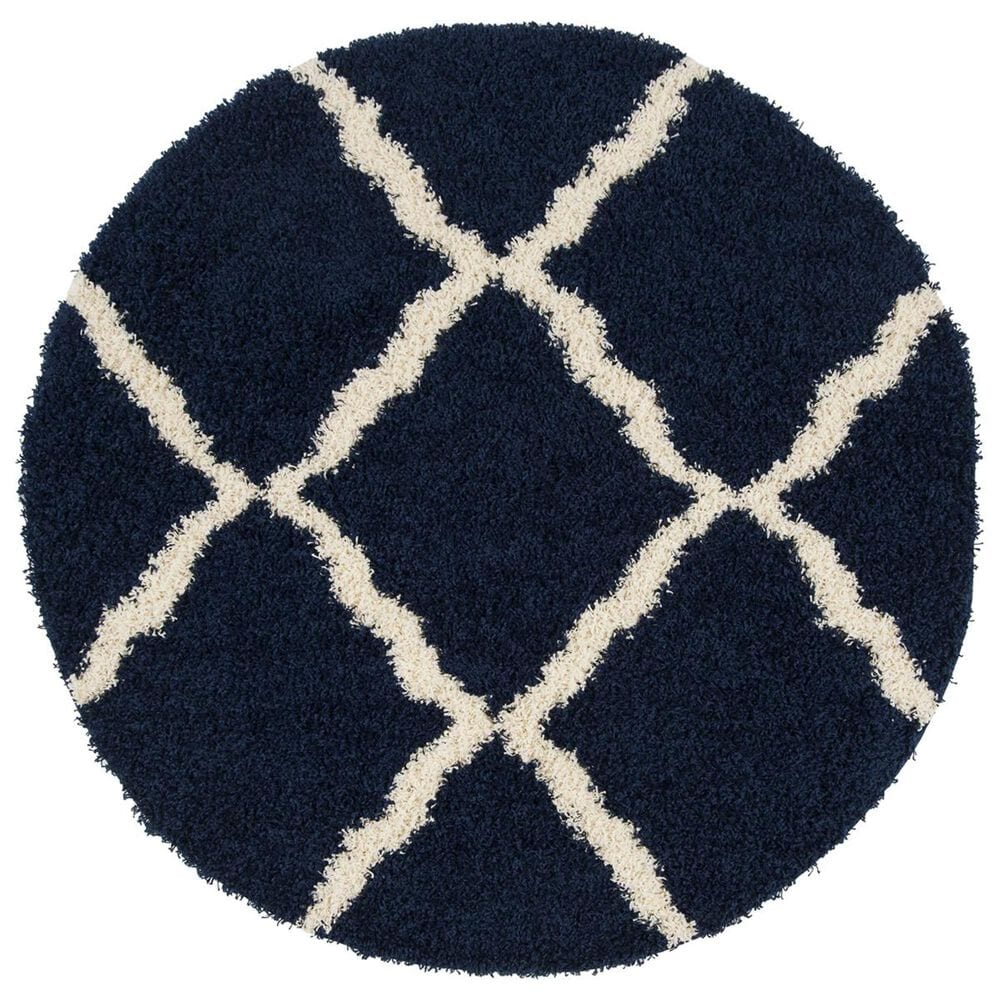 Safavieh Dallas Shag SGD257N-6R 6" x 6" Navy/Ivory Round Rug, , large