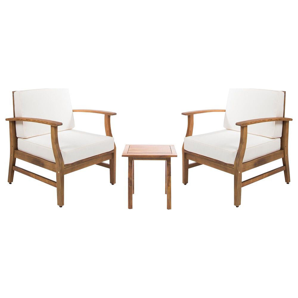 Noble House Giancarlo 3Piece Patio Chat Set with Blue Cushion in Teak