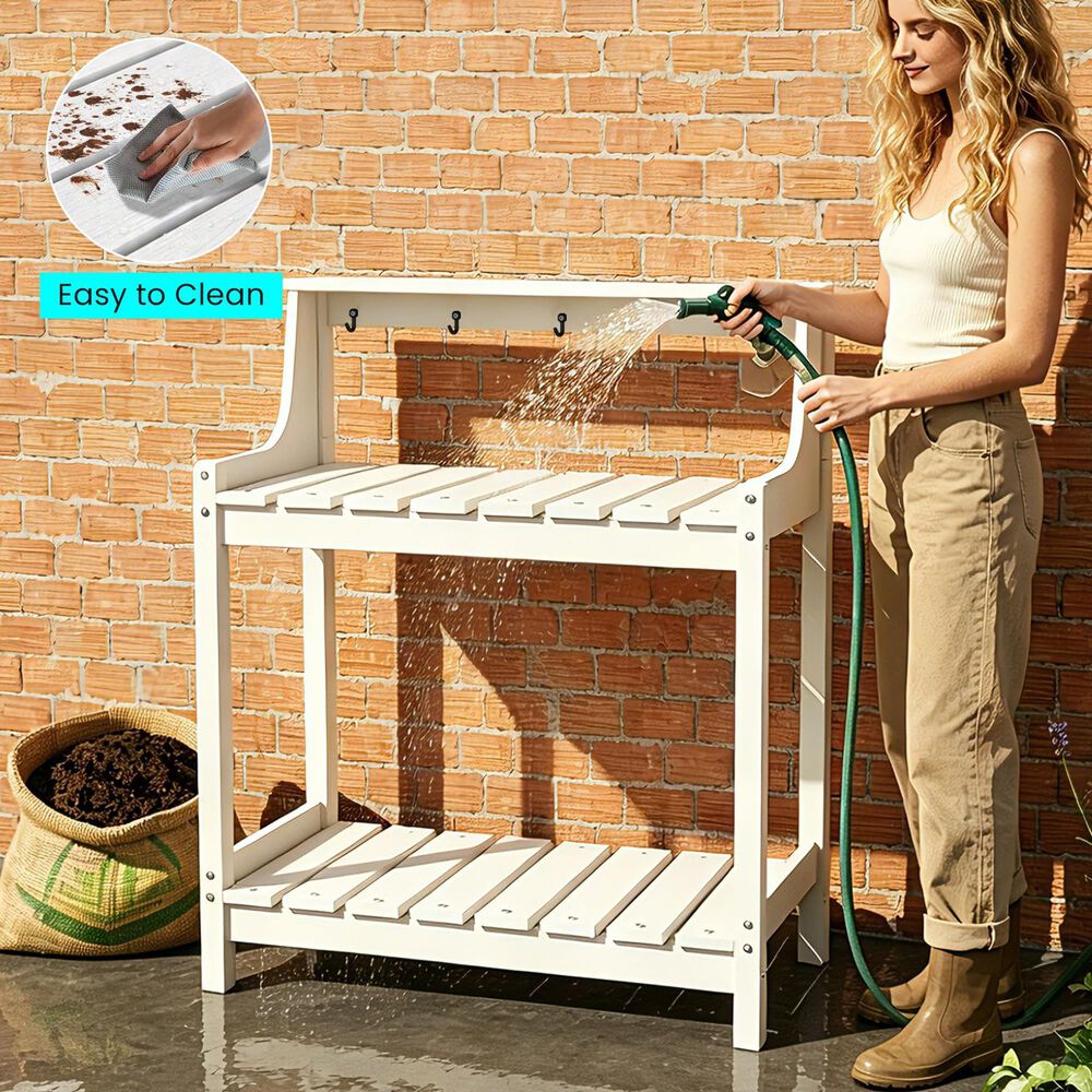 HOMLUX Outdoor Storage Potting Bench in White, , large