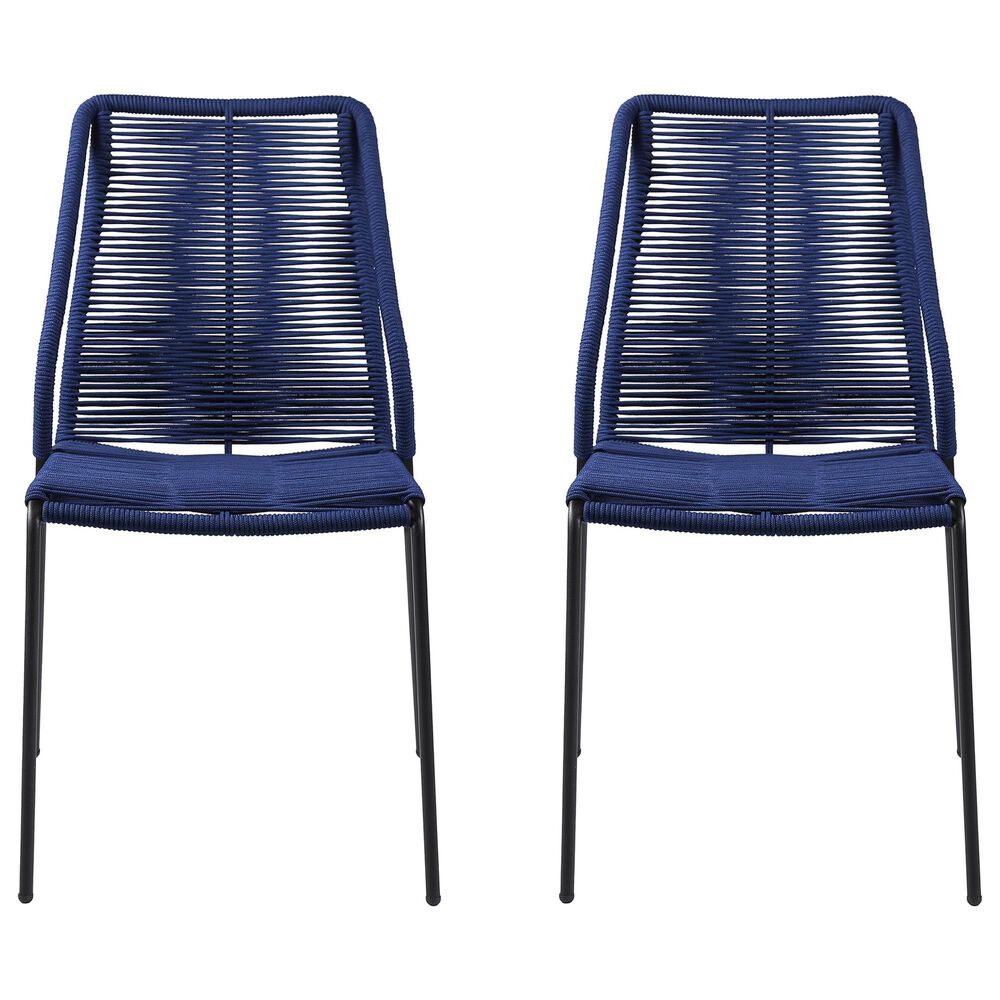Blue River Clip Outdoor Dining Chair with Blue Woven Seat in Black (Set of 2), , large