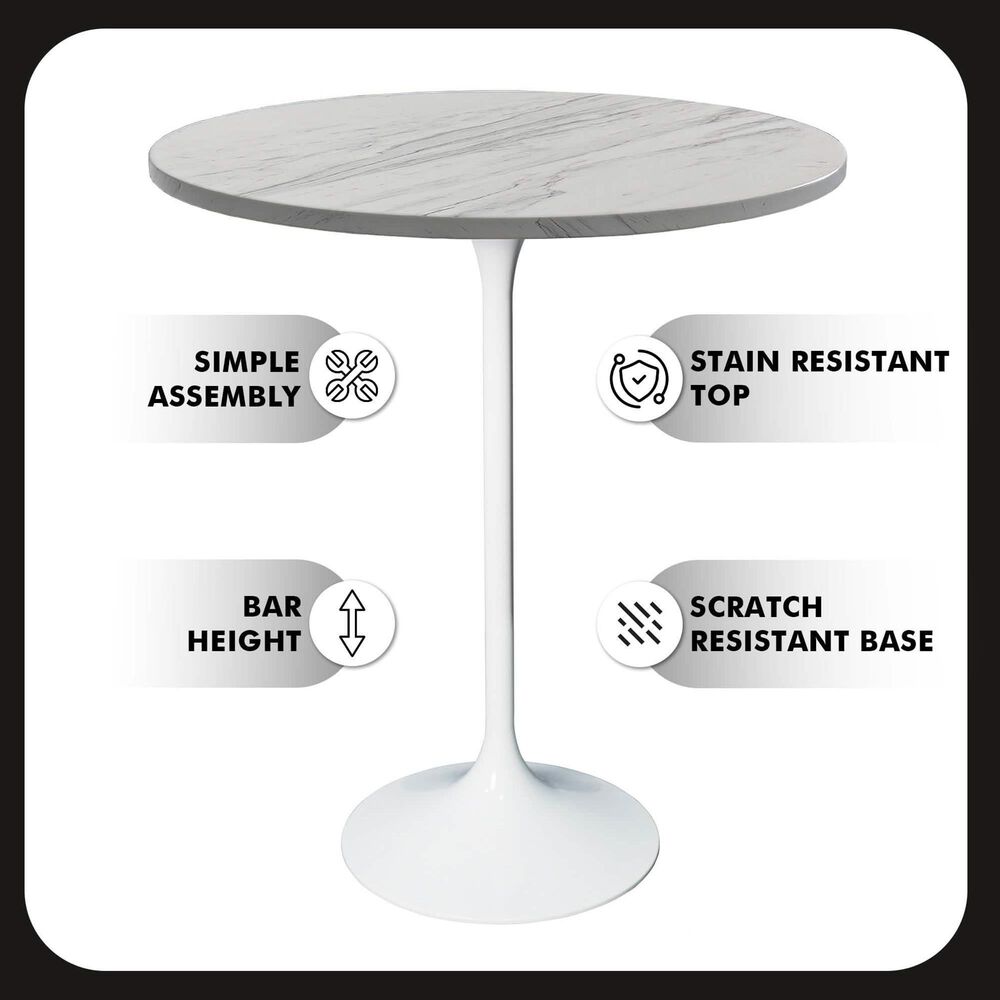Leisuremod Verve 27&quot; Round Bar Height Dining Table with Resin Top in White - Table Only, , large