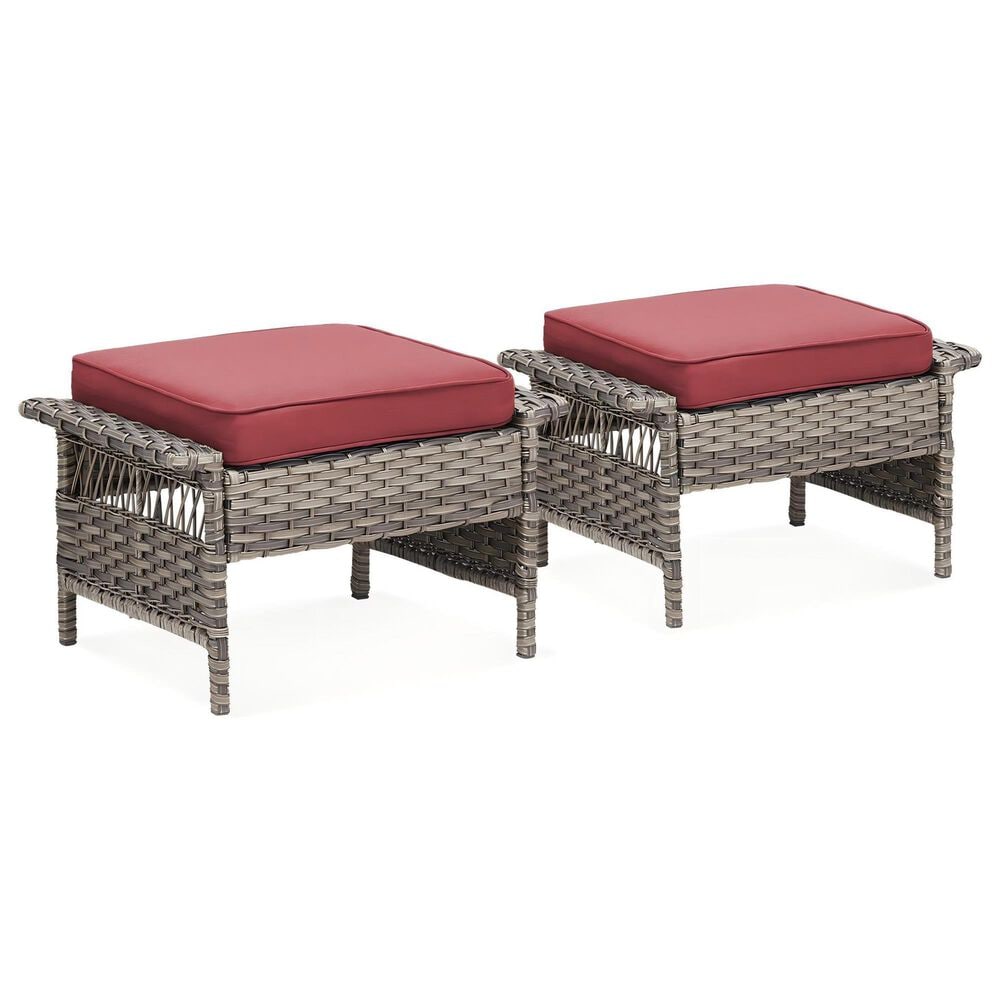Sunwell Garden Ottoman with Red Cushion and Widened Armrest in Gray (Set of 2), , large