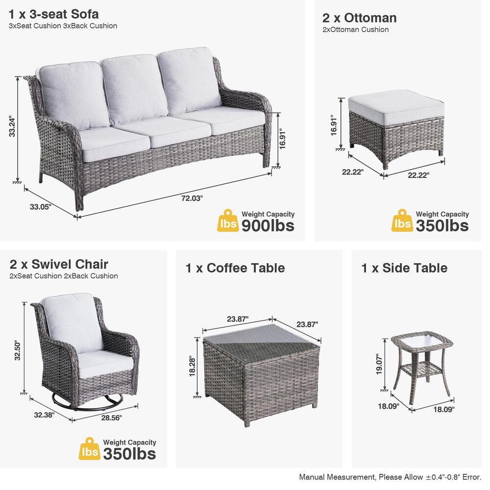 HOMLUX 7-Piece Wicker Patio Sofa Set in Grey, , large