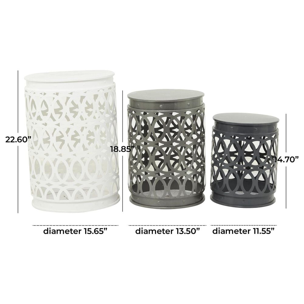 Maple and Jade Indoor/Outdoor 3-Piece Nesting Geometric Accent End Table Set in White, Gray and Dark Gray, , large