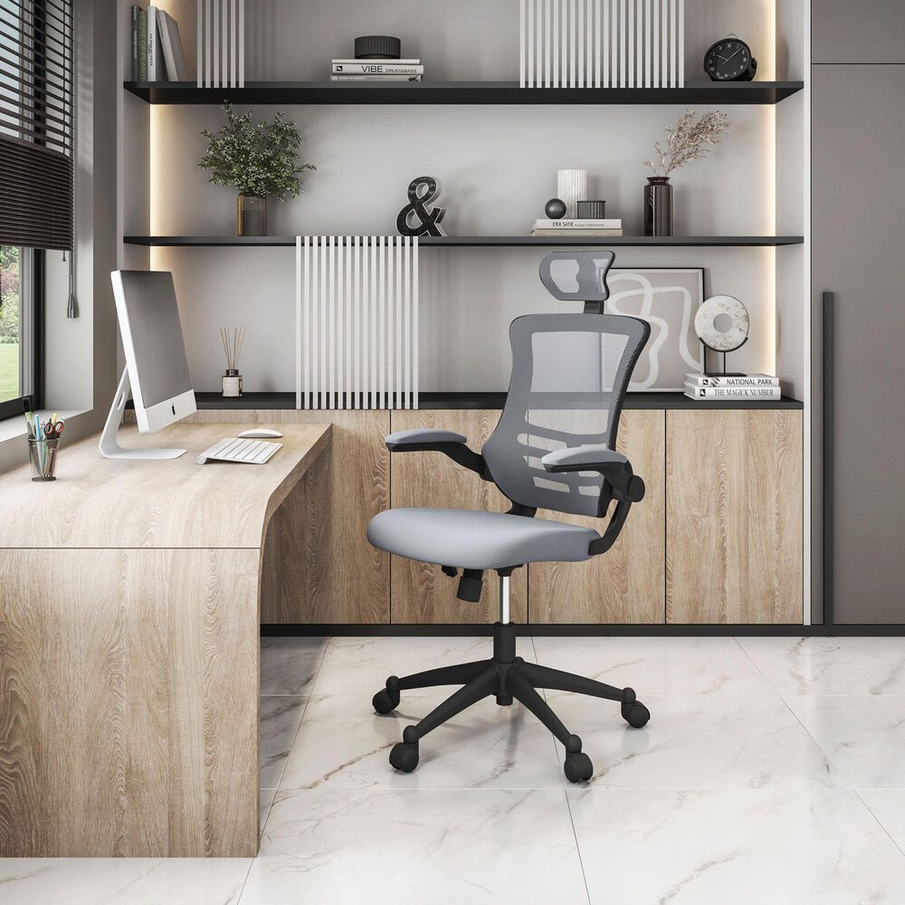 Rta Products Llc Modern High-Back Mesh Executive Office Chair with Headrest and Flip-Up Arms in Silver Grey, , large