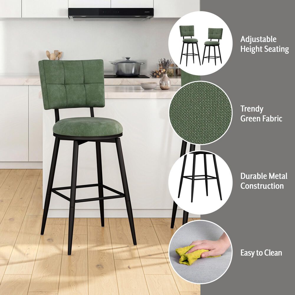 Richlands Furniture Beau Adjustable Swivel Stool with Green Upholstery in Black, , large