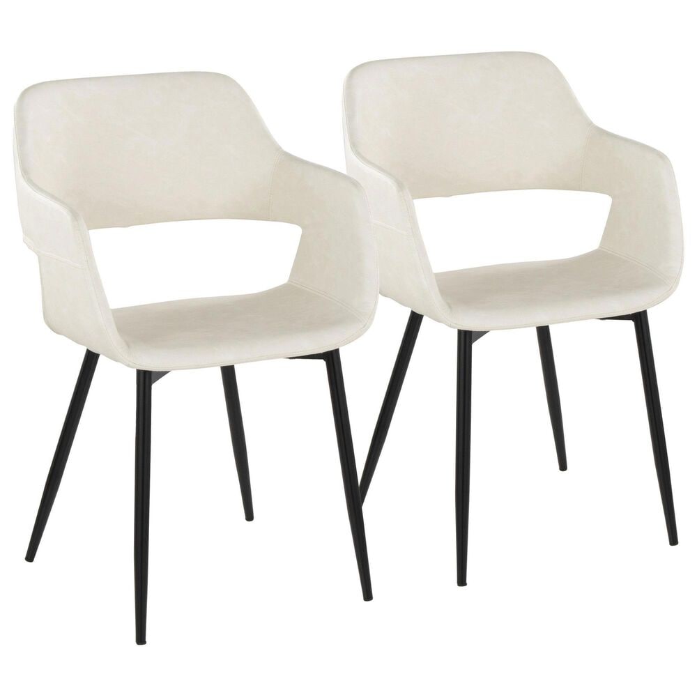 LumiSource Margarite Contemporary Dining/accent Chair in Black Metal and Cream Faux Leather by LumiSource - Set of 2, , large