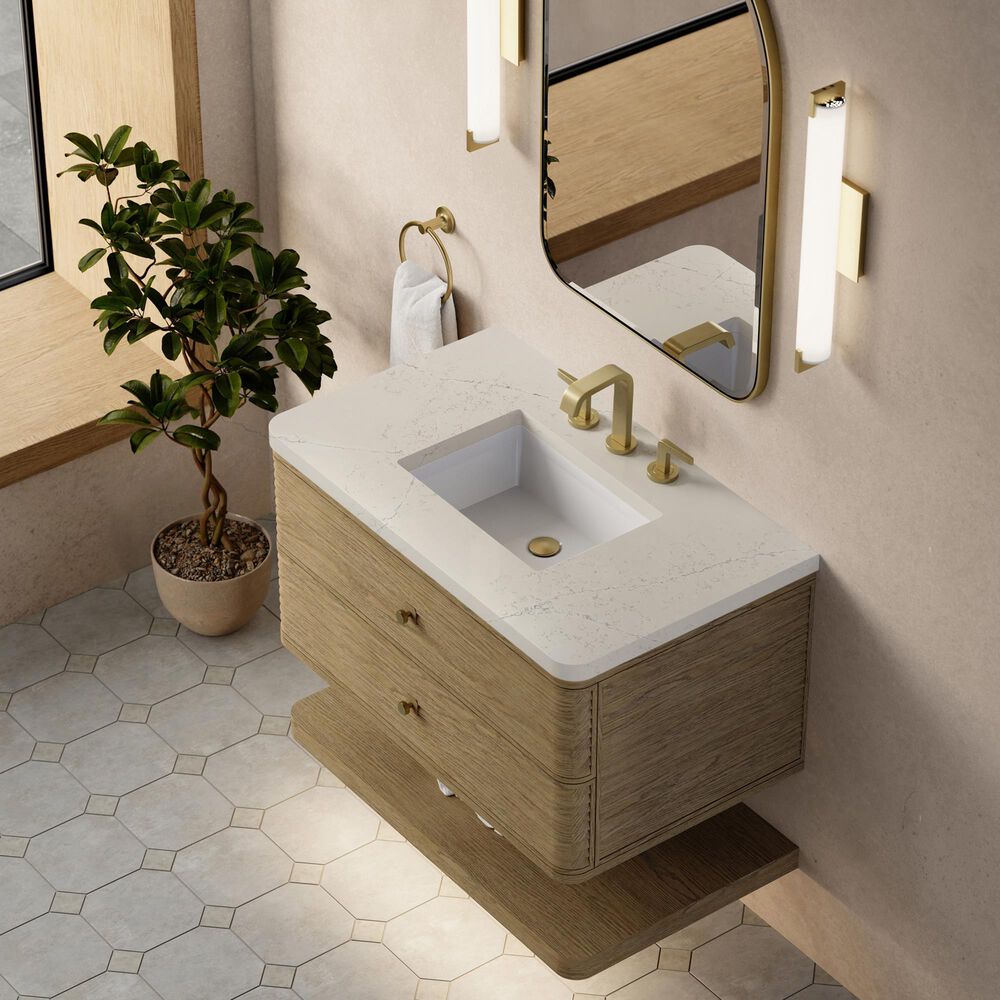 James Martin Allamari 36" Single Bathroom Vanity in Dune Mist with 3 cm Siberian Silestone Top and Rectangular Sink, , large