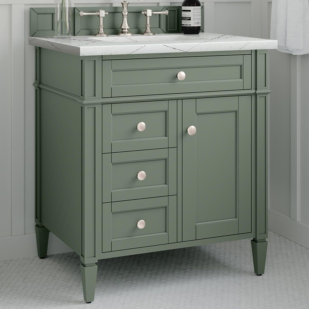James Martin Vanities Brittany 30&quot; Single Bathroom Vanity in Smokey Celadon with 3 cm Ethereal Noctis Quartz Top and Rectangular Sink, , large