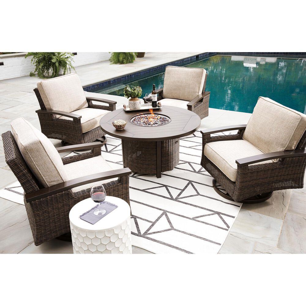 Ashley Paradise Trail 5-Piece Fire Pit Chat Set in Beige, , large