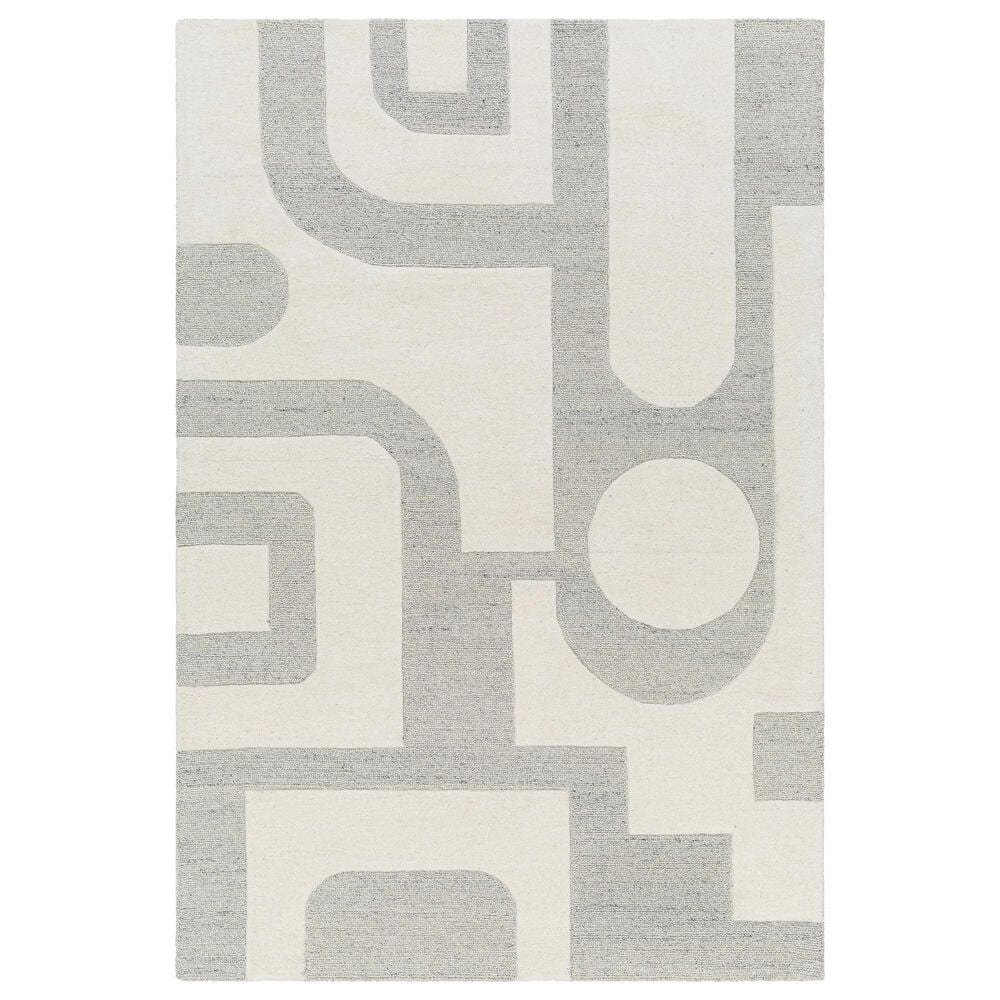 Surya Brook Geometric 9" x 12" Beige and Charcoal Area Rug, , large