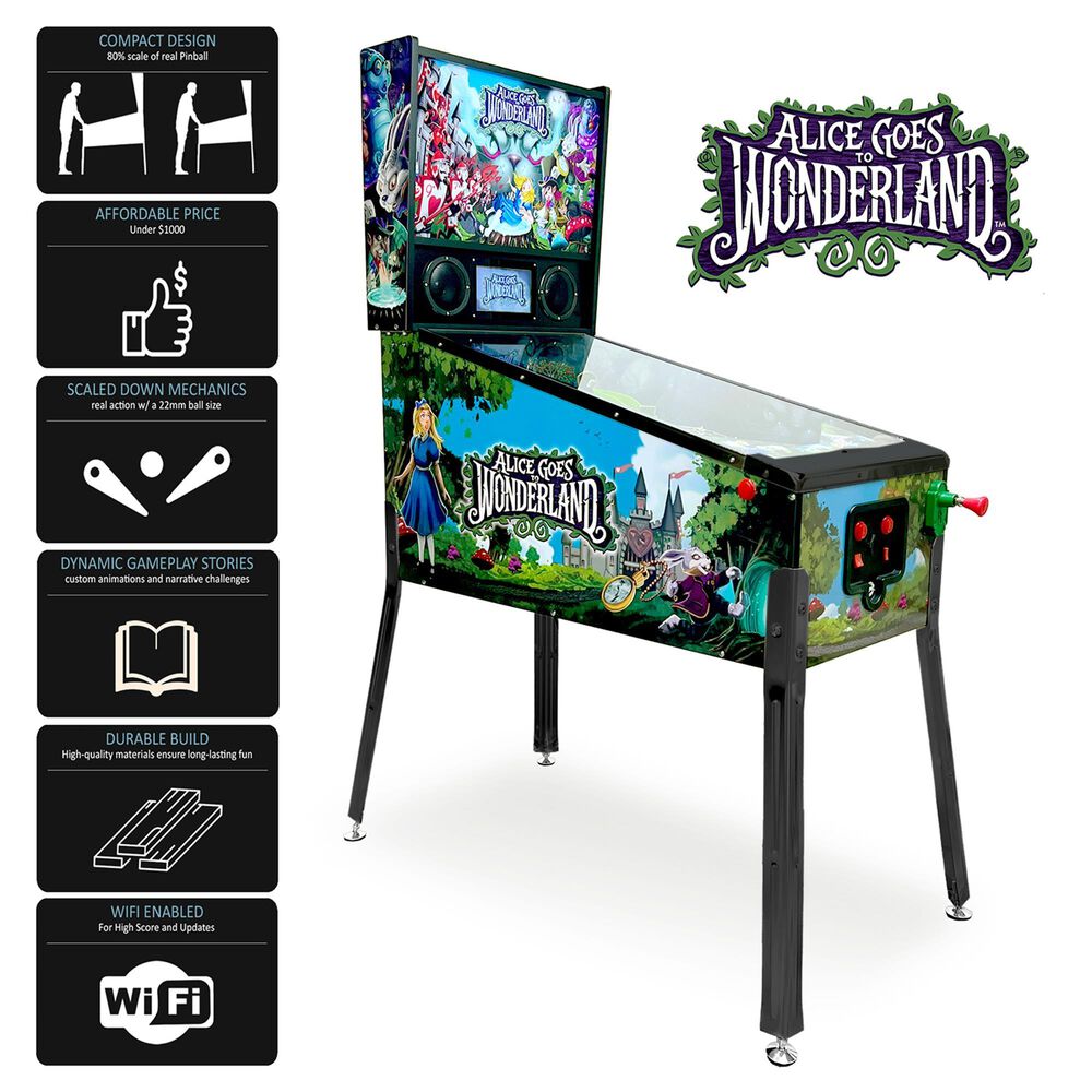 Wonderland Amusements Alice Goes to Wonderland Pinball Machine in Black, , large