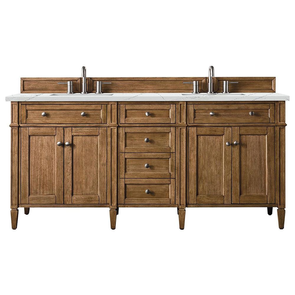 James Martin Vanities Brittany 72" Double Bathroom Vanity in Saddle Brown with 3 cm Ethereal Noctis Quartz Top and Rectangular Sink, , large