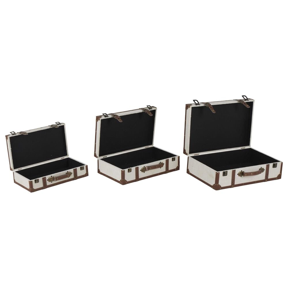 Maple and Jade 3-Piece Vintage Storage Decorative Trunk in Light Gray and Brown, , large