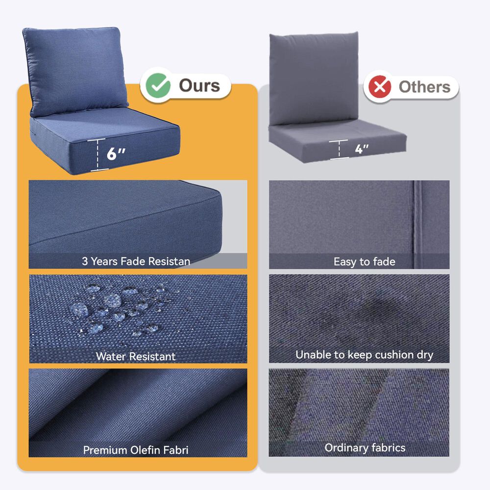 Sunwell Garden 24" Outdoor Seat and Back Cushion Set in Navy, , large