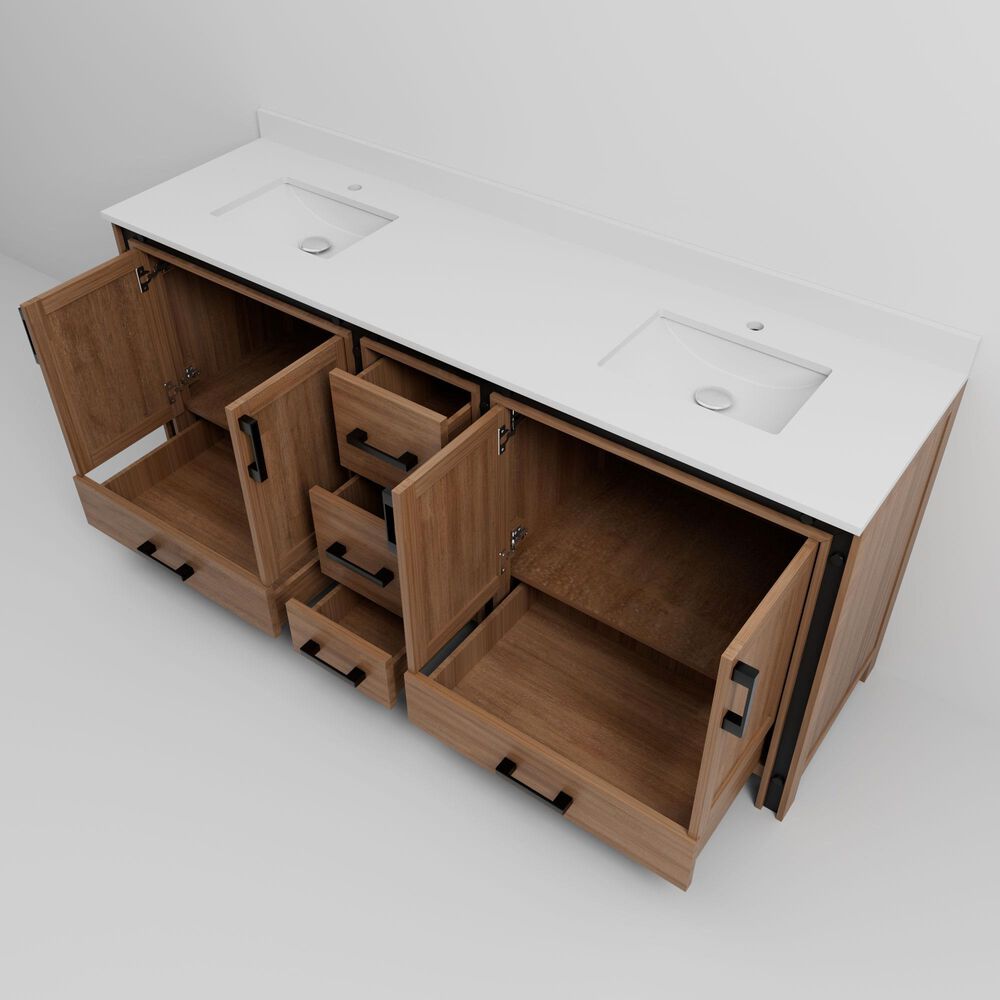 Lexora Home Ziva 80" Double Bathroom Vanity in Rustic Barnwood with 2 cm White Quartz Top and Rectangular Sinks, , large