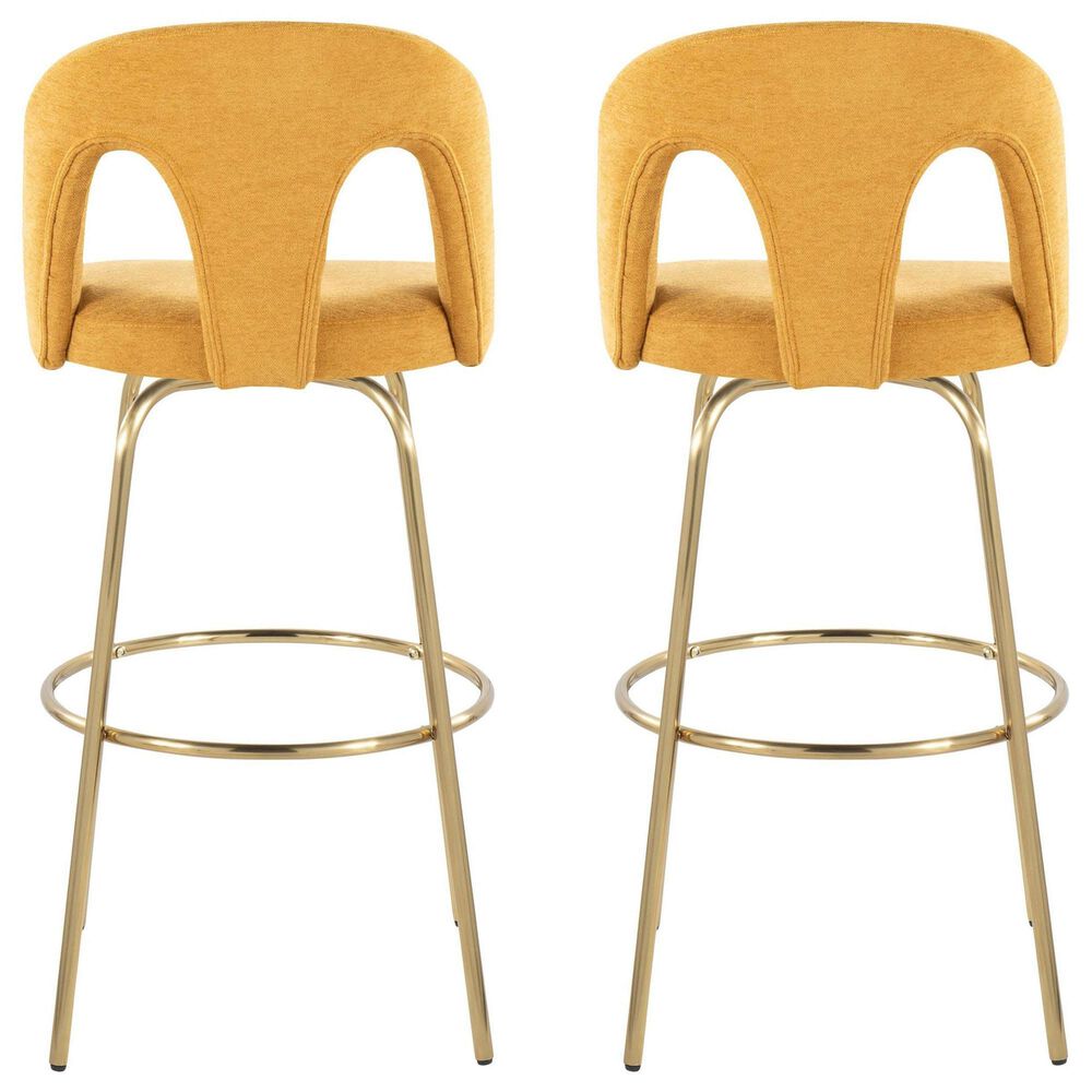 LumiSource Ava Swivel Bar Stool with Yellow Fabric Upholstery in Gold (Set of 2), , large