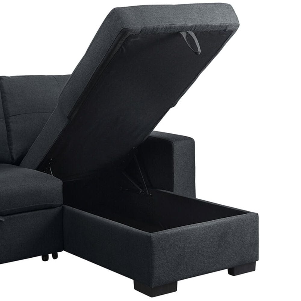 HOMLUX 97"W Sleeper Sectional Sofa with Reversible Storage Chaise and Ottomans, in Dark Gray, , large