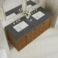 James Martin Laurent 60" Double Bathroom Vanity in Honey Oak with 3 cm Parisien Bleu Silestone Top, Rectangular Sinks and FreePower Wireless Charger, , large