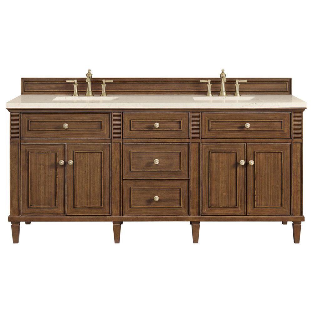 James Martin Vanities Lorelai 72&quot; Double Vanity in Mid-Century Walnut with 3 cm Eternal Marfil Quartz Top, , large