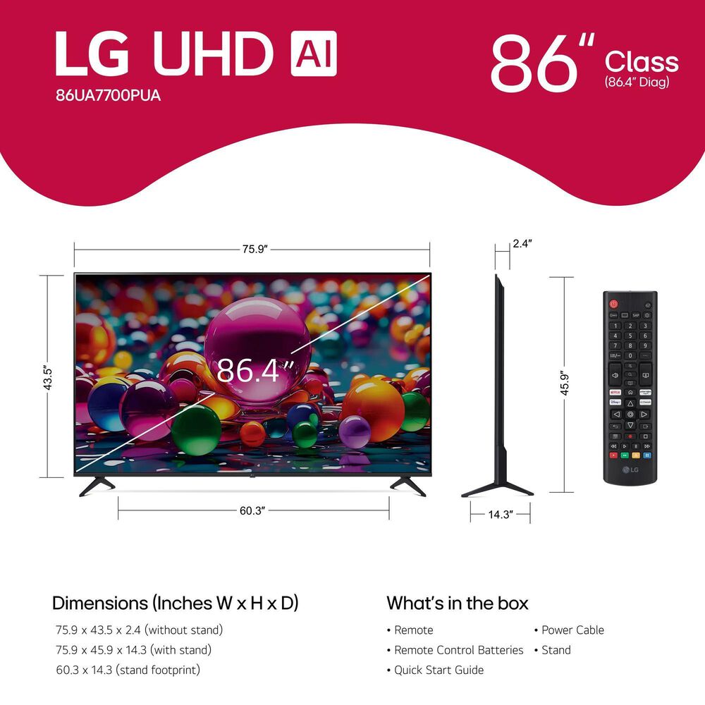 LG 86" Class UA77 4K UHD AI - Smart TV with 3.1.1 Channel Soundbar System in Black, , large