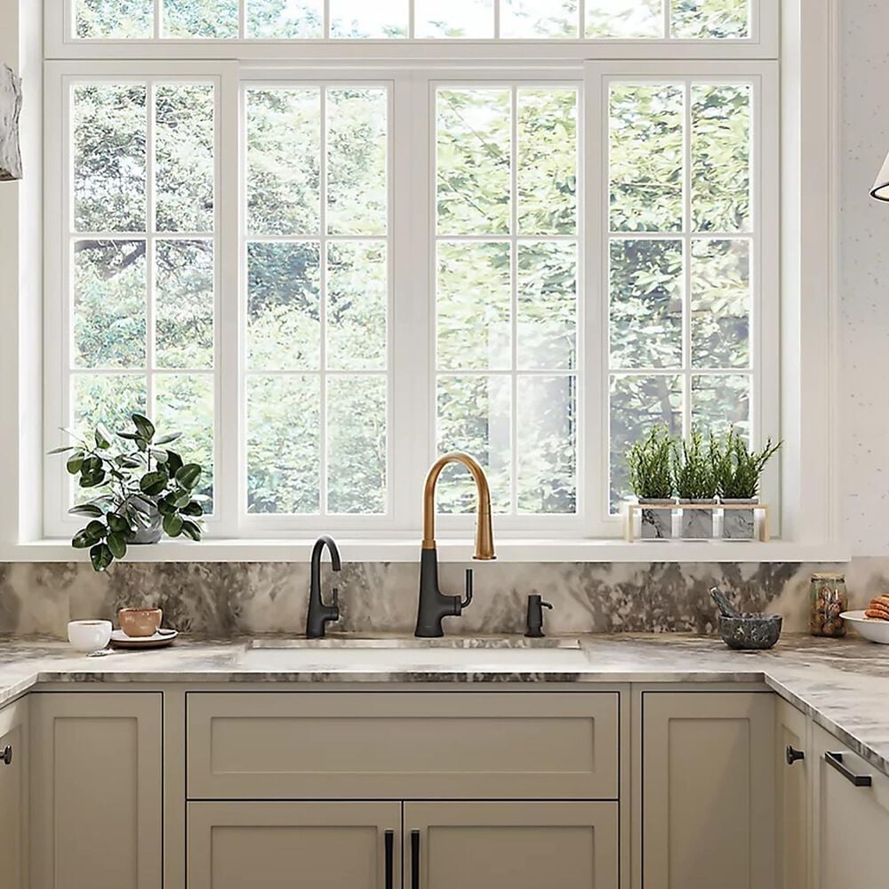 Kohler Tone Pull-Down Kitchen Sink Faucet in Matte Black and Brushed Moderne Brass, , large