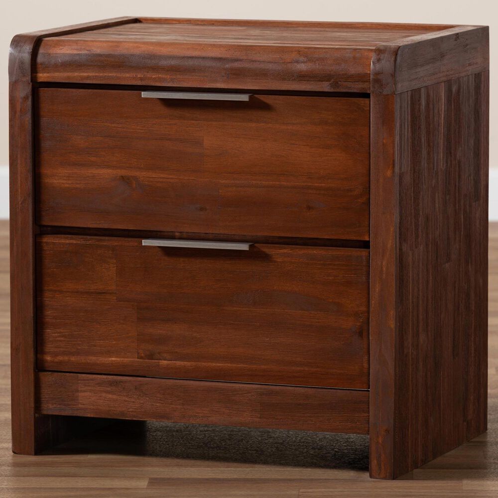 Baxton Studio Torres 2-Drawer Nightstand in Brown/Silver, , large