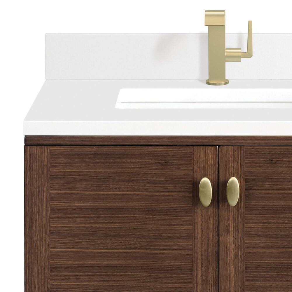 James Martin Vanities Amberly 30&quot; Single Bathroom Vanity in Mid-Century Walnut with Single Hole 3 cm White Zeus Quartz Top and Rectangular Sink, , large