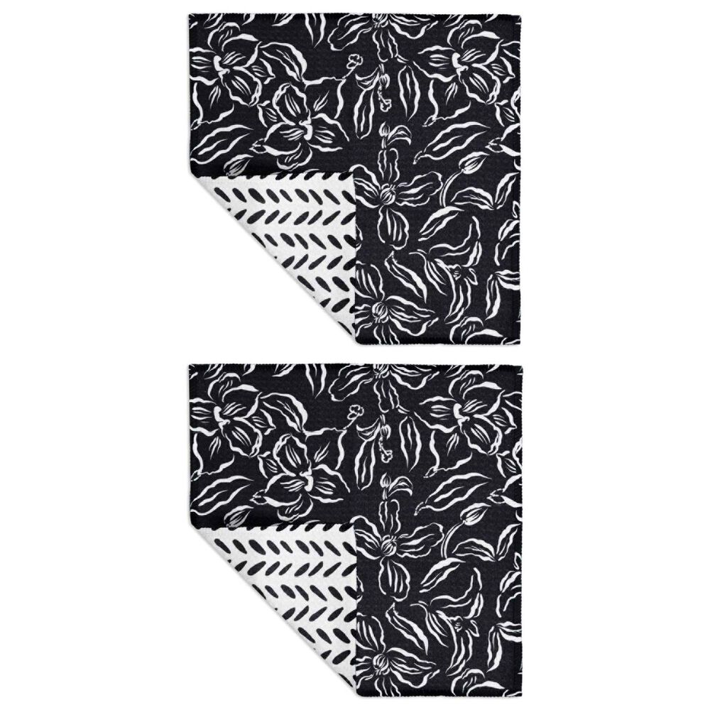 MuKitchen Vibe Dish Cloth in Black Floral and White (Set of 2), , large
